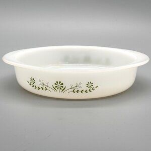 Vintage Glasbake Green Primrose Dream Milk Glass Baking Dish J242 Eight Inch